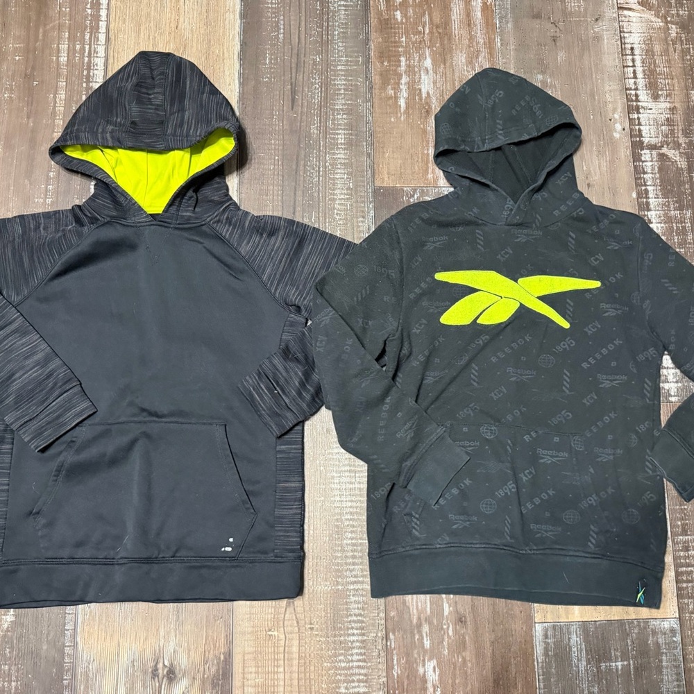 Boys Reebok Black Hoodie with Neon Yellow Logo